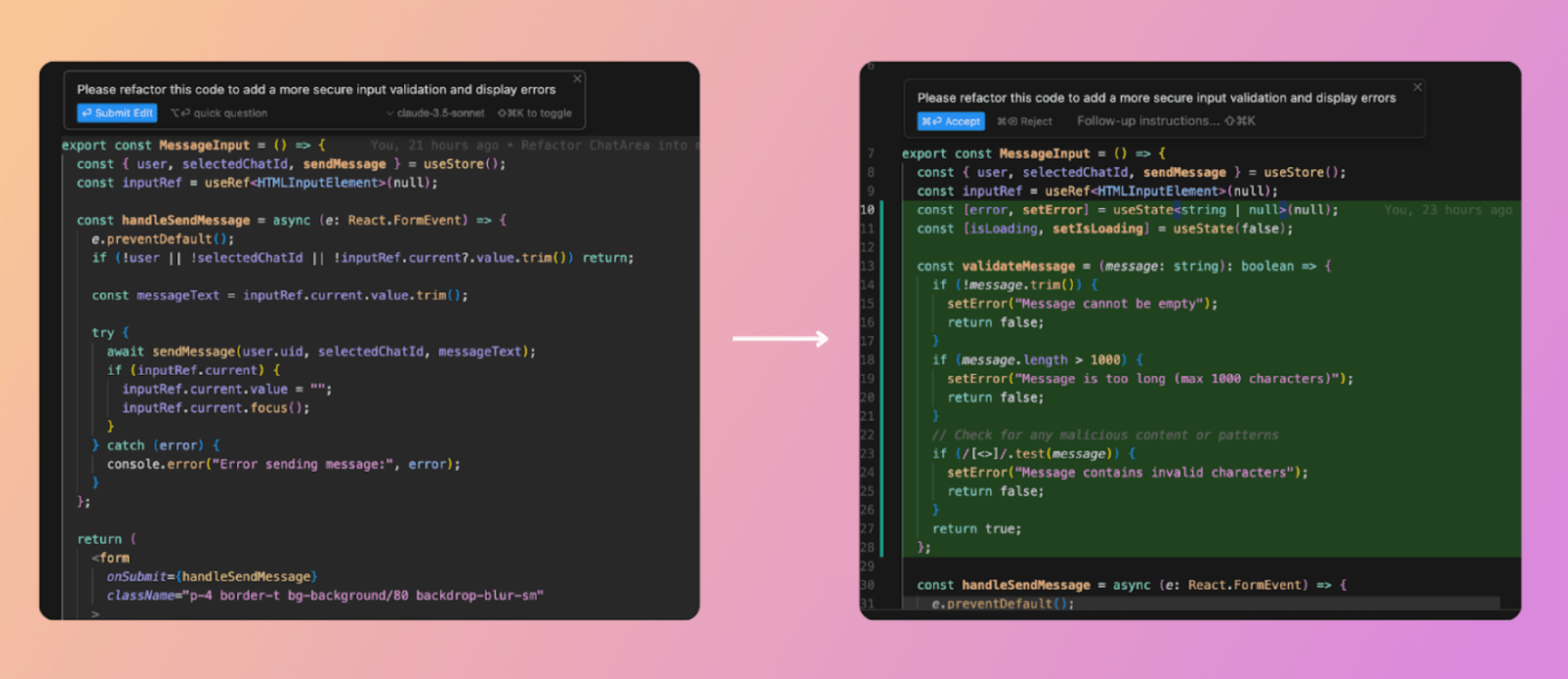Code Editing example
